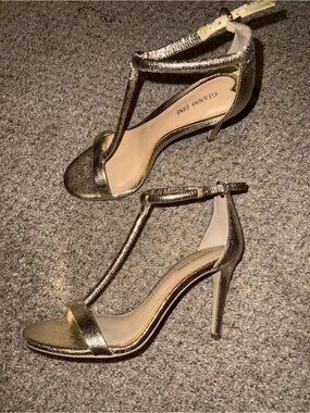 Gianni Bini Metallic Gold T-Strap Stiletto Sandals